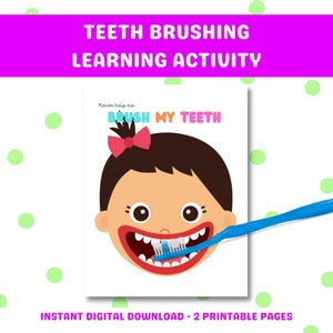 Teeth Brushing Practice and Learning Activity. Montessori Learning, Baby, Toddler Preschool Activity. Instant Download.
