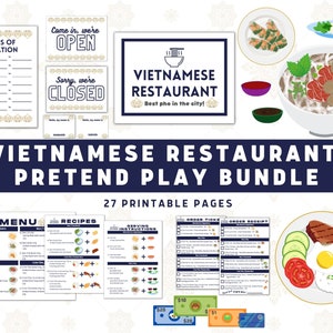 Paquete de juego de simulación de restaurante vietnamita. Aprende la cocina vietnamita a través del juego. Menú en inglés y vietnamita. Descarga instantánea.