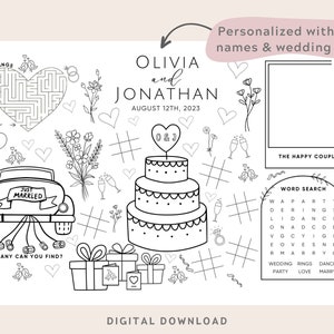 Personalized Coloring Wedding Placemat Activity for Kids. Wedding Reception Game. Children Activity Mat. Modern Wedding. Digital Printable.