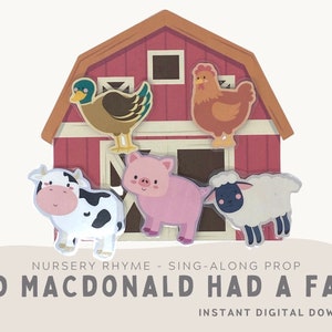 Oude MacDonald had een boerderij afdrukbare rekwisieten. Kinderliedjes, baby- en peuteractiviteit. Directe download.