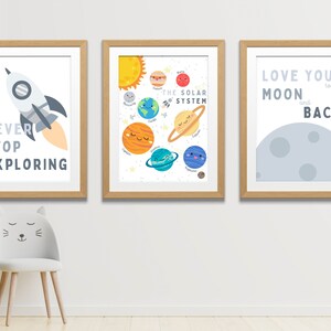 Space Nursery Decor. Set of 3 Space Themed Prints. Playroom Wall Art. Solar System Educational Poster. Neutral Nursery. Instant Download.