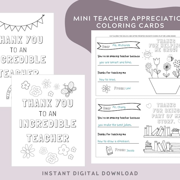 Teacher Appreciation Card from Kids Printable. Fill in the Blank and Coloring Thank You Card. Teacher Appreciation Week Gift.