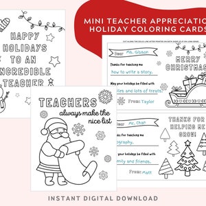 Cartão de Natal do professor infantil para impressão. Preencha o espaço em branco e colora o cartão de agradecimento. Presente de agradecimento ao professor de férias.