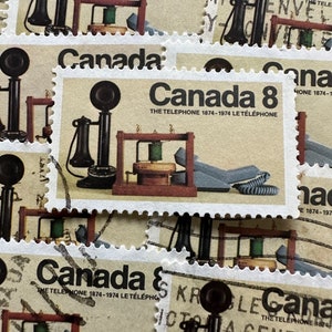 100 Vintage Telephones on used Canada stamps