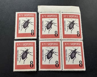 6 Albania Mint Stamps Ground Beetle (Procerus Gigas) Wow!!