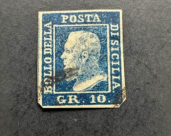 RARE 1859 Italian States Italy Two Sicilies Dark Blue used stamp