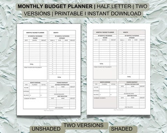 Budgetplanerare med halva bokstäver: Inkomst- och utgiftsspårare (digital nedladdning)