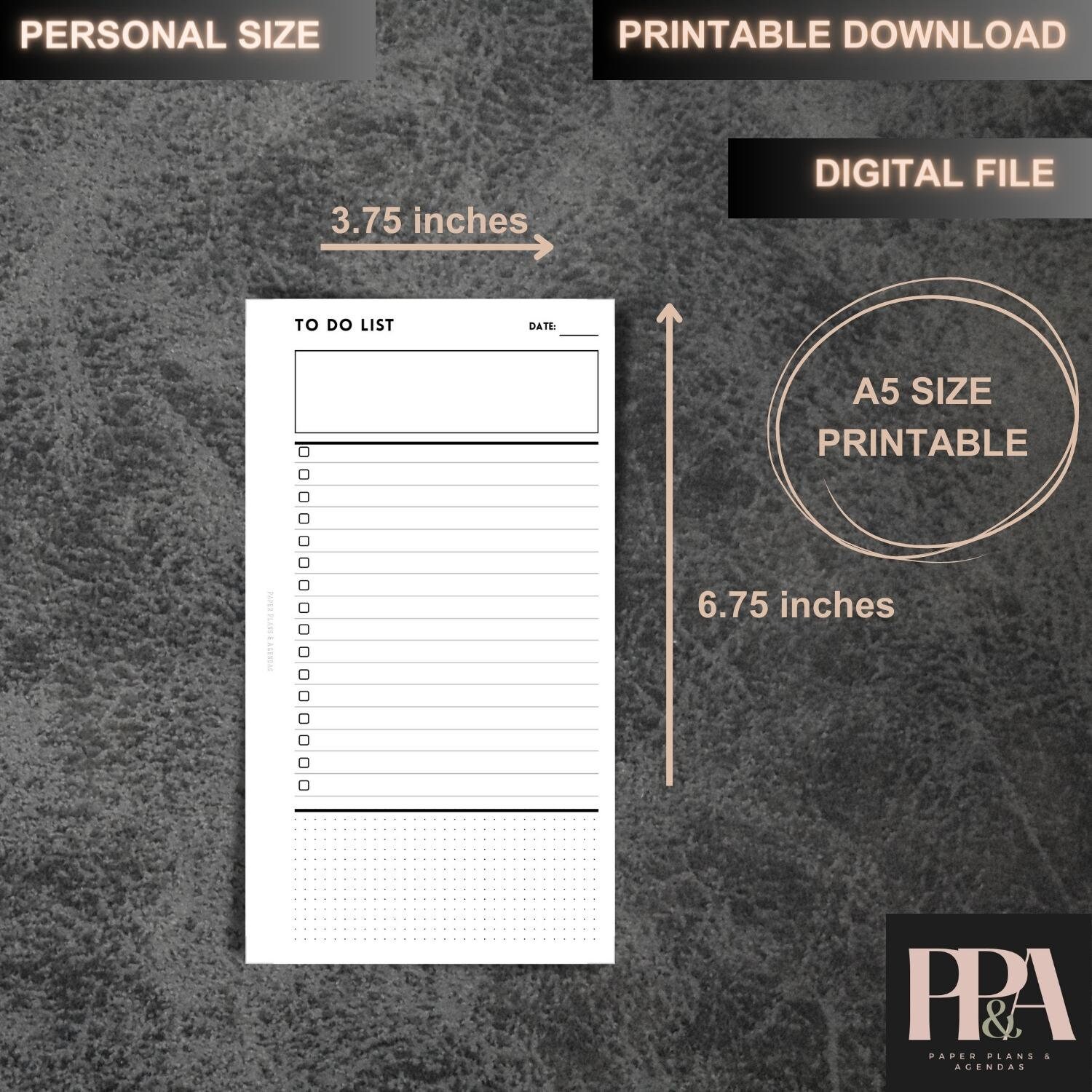 Personal Size to Do List Printable Inserts (digital Download) - Etsy