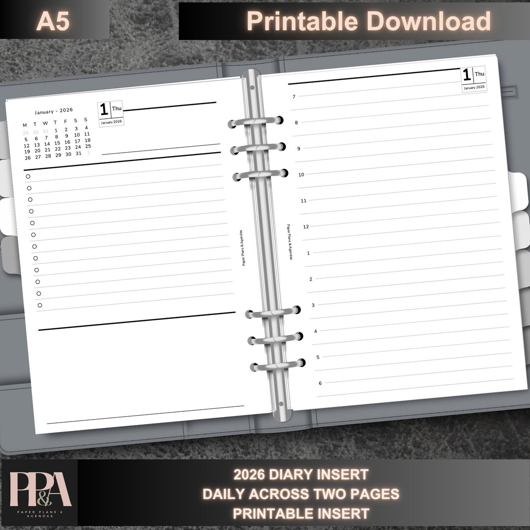 2026 A5 Daily Planner Insert: Hourly Schedule, To-do List (printable ...