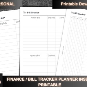 PERSONAL | The Bill tracker Insert | Finance Inserts| Instant Download | Printable | PDF | Dotted notes |