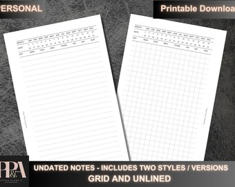 Invoegsel persoonlijke planner: raster en gelinieerde notities (digitaal bestand)
