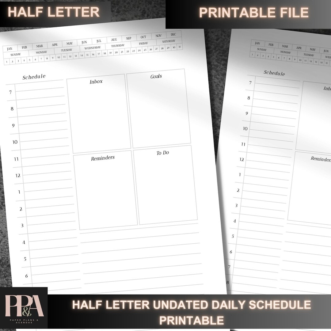 Half Letter Undated Daily Planner Printable: Schedule Template (digital ...