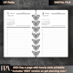 CP Petite / 2025 Giorno a pagina / Slot orari / Inserto CP Petite / Note / PDF / Download istantaneo. Il file bonus include il 2024/inizia a pianificare!