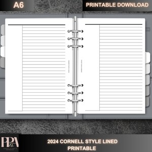 A6 | Cornell Style Lined Notes | Planner Insert | Printable Download | PDF | Instant Download | A6 Agenda | A6 planner |A6 Inserts