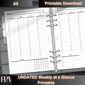 A5 | Undated Weekly at a Glance | To Do | Hourly Schedule | Tracker | Diary Insert | Printable | Instant Download