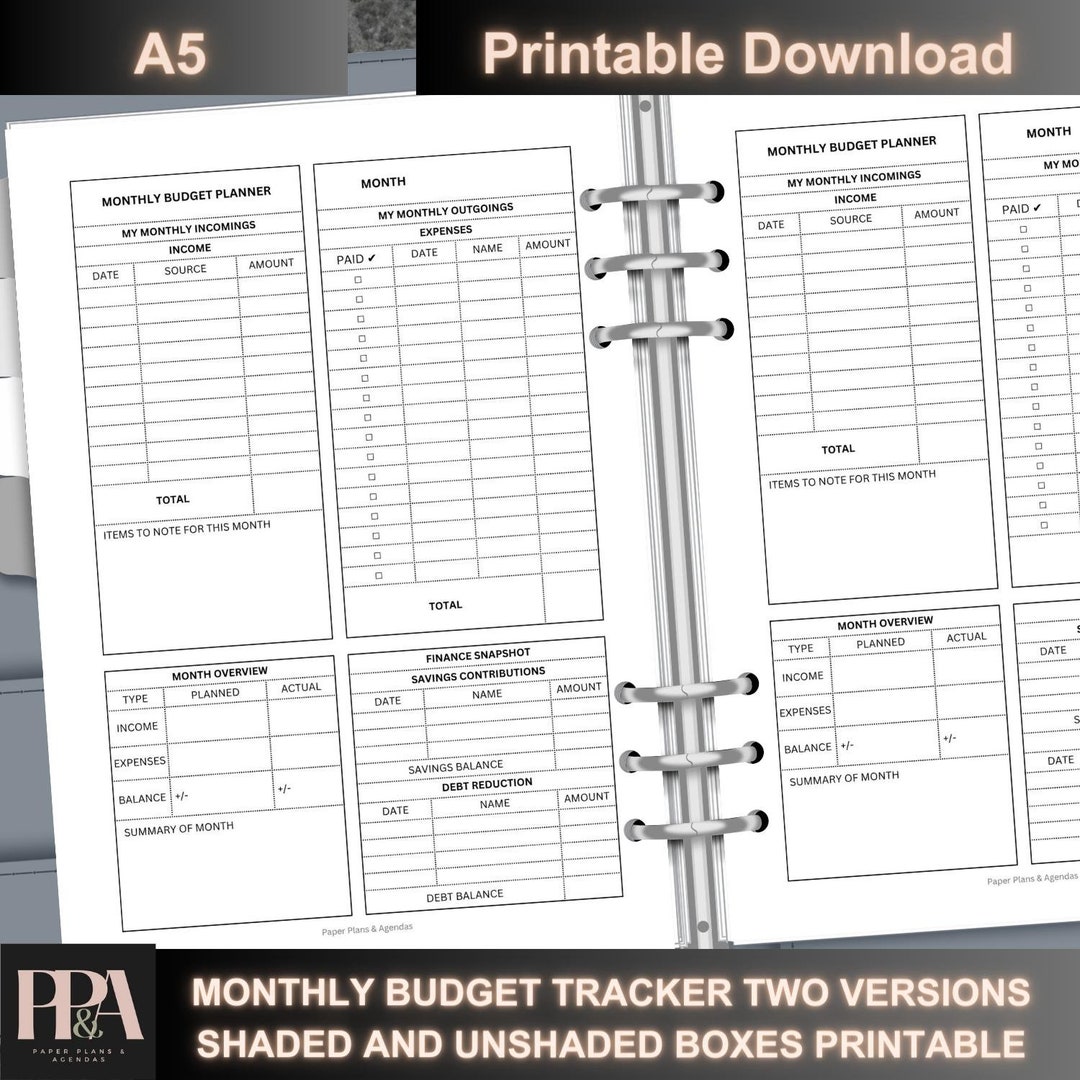 A5 Monthly Budget Planner: Income & Expense Tracker (digital Download ...