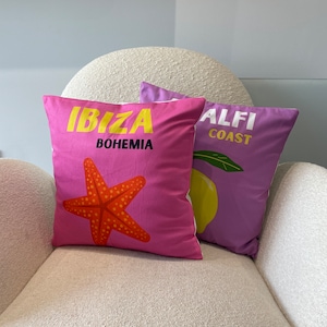 Ibiza Bohemia and Amalfi Coast PAIR Travel Cushion Cover 40x40 Designer Style Art Decor PillowThrow Home Gift Interior Pillow Cases Sofa Art