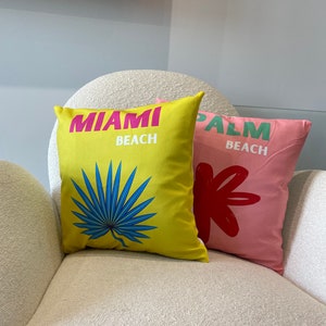 Miami Beach and Palm Beach PAIR Travel Cushion Cover 40x40 Designer Style Art Decor Pillow Throw Home Gift Interior Pillow Cases Sofa Art