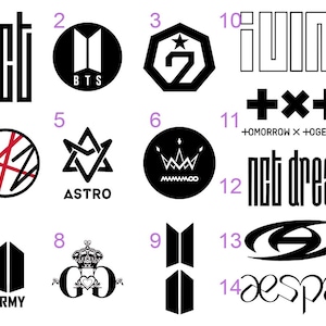 Decalques Kpop BTS, SKZ, TXT, Got7, nct, Astro, Mamamoo Med (3x3) (5x2)