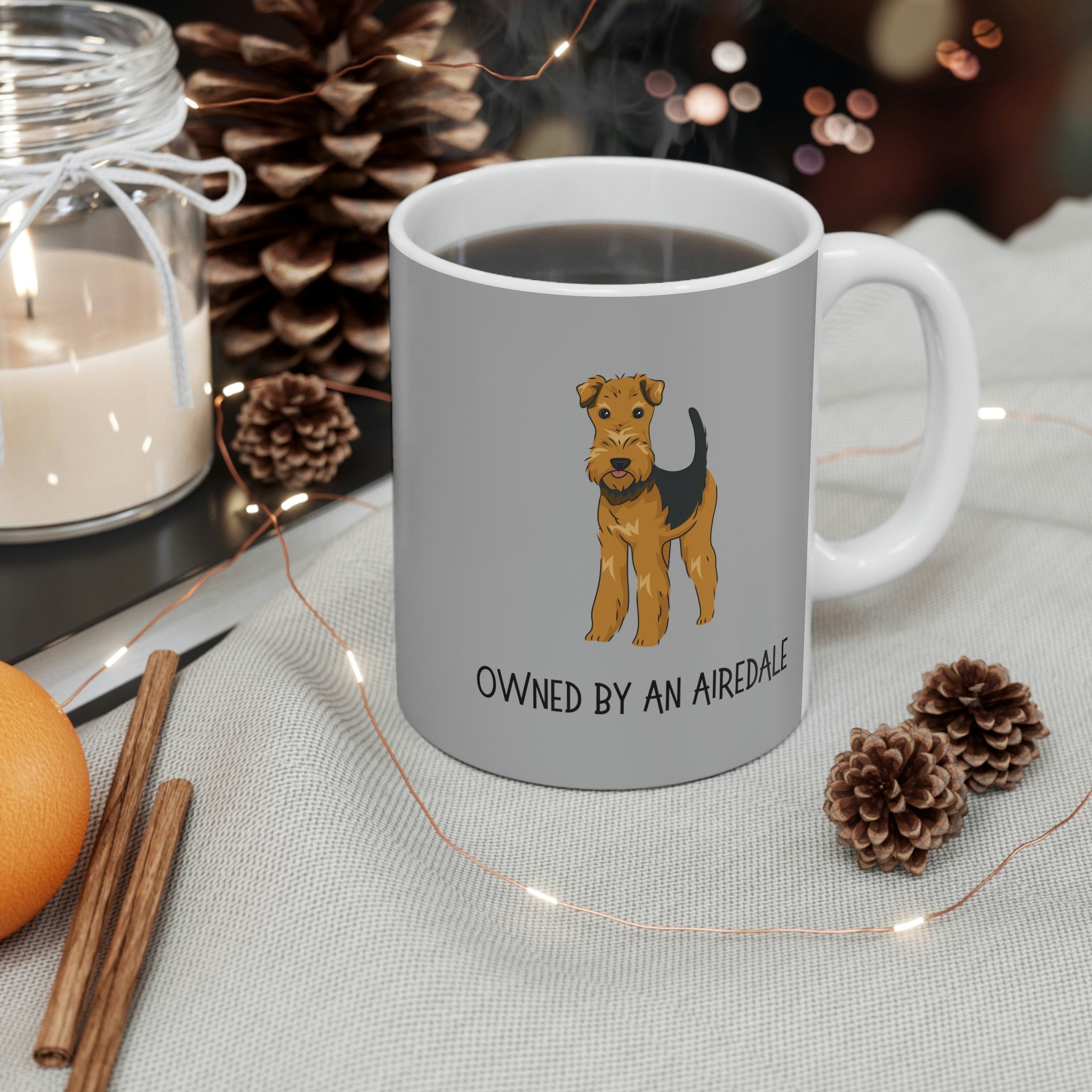 Owned by an Airedale Ceramic Coffee Mug // Airedale Cup / Airedale Gift /  Dog Slogan Mugs / Dog Mug / Grey Mug - Etsy