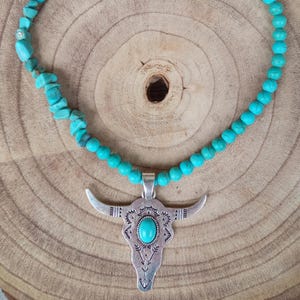 Ketting/ Gargantilla-turquesas cabeza de toro/búfalo/ cadena/ complemento