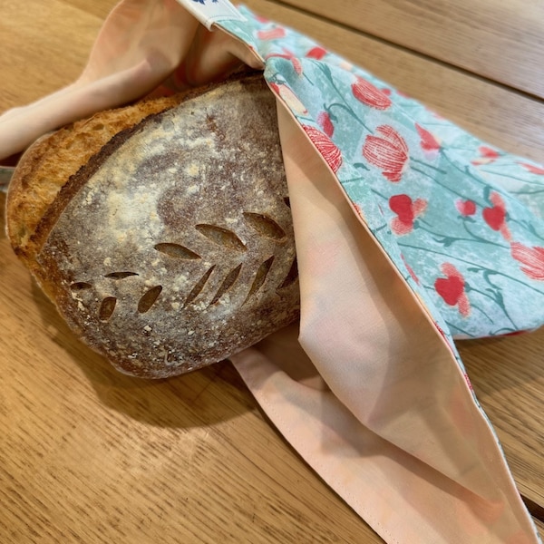 Vintage Sourdough Bread Bag, Cotton Fabric Bento Bag, Reusable bag, Reversible, Washable, Eco-friendly Fabric, Zero Waste, Made in Canada