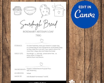Plantilla editable de etiqueta para panadería artesanal, pan de masa madre (plantilla de Canvas)