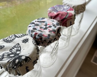 Vintage Fabric Sourdough Starter Jar Cover, Reusable Cotton Mason Jar Cap, Handmade in Canada