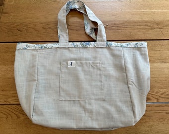 Vintage Fabric Market Bag, Reversible, 2 in 1, Double pocket, Beach Bag, Sustainable, Eco-Friendly, One of a Kind, Made with love in Canada