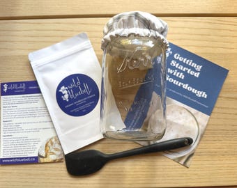Artisan Sourdough Starter Kit – Vintage Mason Jar, Starter Culture & 28 Page Guide - Perfect for Beginners #Grey Stripe