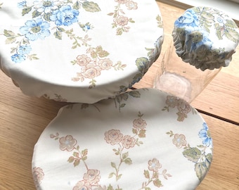 Passendes Sauerteig-Set, Schüssel, Banneton und Glasabdeckung, wiederverwendete Vintagestoffe, lebensmittelechte Einlage, handgefertigt in Kanada - #Blue Sepia Bloom