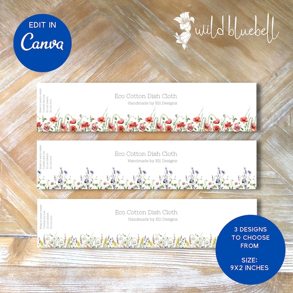 Wildflower Label, Vaatdoek Labelsjabloon, Afdrukbaar label, Bewerkbare labelsjabloon,