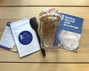 Complete Sourdough Starter Kit for Beginners – Vintage Mason Jar, Starter Culture, Tools & 28-Page Guide #Zesty