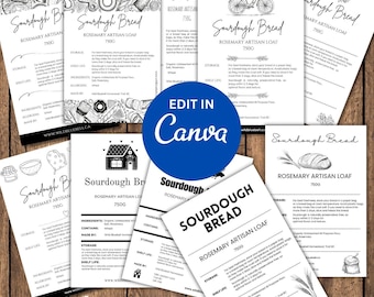 Plantilla editable de etiquetas para pan de masa madre, 10 diseños (Canva, 6x4 pulgadas)