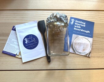 Eco-Friendly Homestead Sourdough Starter Kit – Vintage Mason Jar, Live Culture, Tools & 28 Page Beginner’s Guide #Paisley