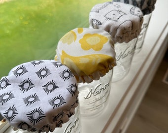 Vintage Fabric Sourdough Starter Jar Cover, Reusable Cotton Mason Jar Cap, Eco-Friendly