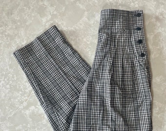 Vintage Size 7/8 Espree Sport Preppy Pleated Gingham High Waisted Tapered Paper Bag Pants.