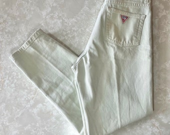 Vintage Size 29 Off White / SUPER PALE GREEN Guess Jeans 1980s/1990s | Vintage Slim Ankle Grazers Carrot Pants