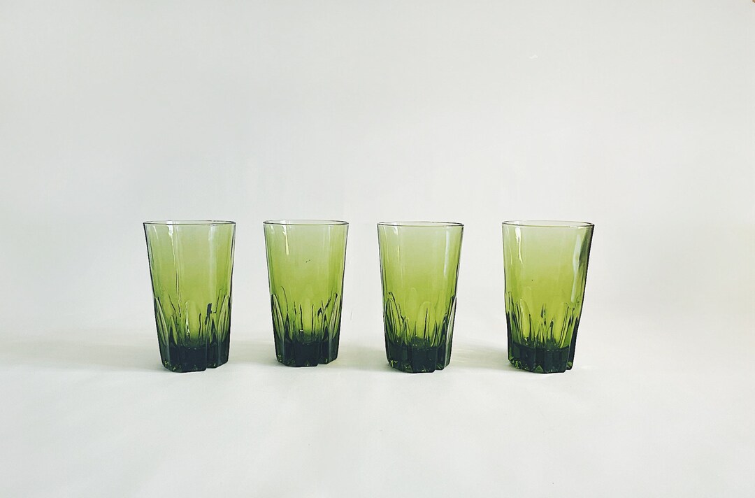 Set of 4 Avocado Green Tall MCM Tumblers Vintage Glassware Etsy