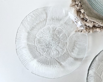 Arcoroc Fleur Luncheon Plates | Set of 10 Vintage Arcoroc France Textured Glass Fleur Pattern Salad Plates, Flower Petal Pattern Plates