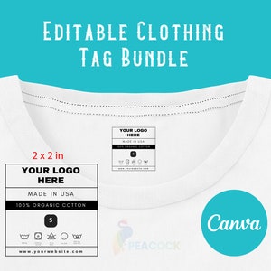 Modèle d'étiquette de cou modifiable, étiquette de cou de t-shirt, étiquette d'entretien, étiquettes de vêtements personnalisés, instructions de lavage, modèle de toile, symboles de lessive