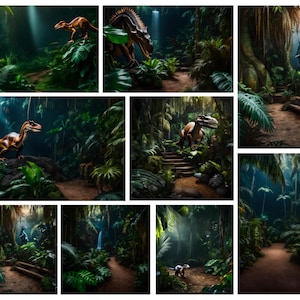 9 Digital backdrops Bundle T-Rex Tyrannosaurus Composite Background / jungle park / Dinosaur Backdrop For Photographers  / Jurassic