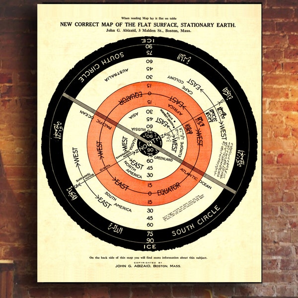 Digital, 1920, Abizaid, John George, Vintage flat earth  Map , Digital Download,  Texture, Flat Earth Map