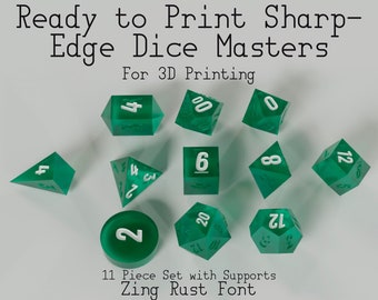 Bereit zum Drucken von Sharp Edge Dice Masters für den 3D-Druck Standardgröße - Zing Rust-Schrift, inklusive Supports