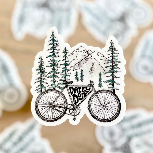 Mountain Bike Sticker / Mountainscape Vinyl Sticker / Bicycle Painting / Mountain Biking Art / Watercolor Adventure Sticker / Cycling Gift