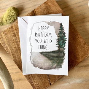 Feliz aniversário, você, coisa selvagem/cartão de visita da natureza em aquarela pintada à mão/cartão de aniversário para amantes da natureza/cartão de aniversário para homens ao ar livre