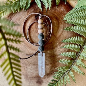 Clear Quartz Crystal Car Diffuser: Essential Oil, Lava Stone, Wood Bead
