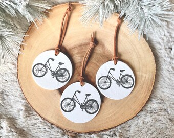 Handmade Bicycle Christmas Ornament: Scandinavian Design, Suede Cord