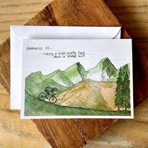 Cartão de felicitações para mountain bike / Presente para ciclista / Cartão de ciclismo / Arte em aquarela para mountain bike / Arte com citações para MTB / Arte de bicicleta pintada à mão