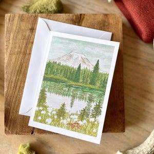 Cartão de felicitações em branco com paisagem em aquarela / Cartão de montanha para amantes da natureza / Cartão para alpinista, caminhante, amante de aventura / Cartão para viajante